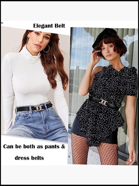 Real Leather Belt with Gold Buckle for Women Adjustable Dress Pants